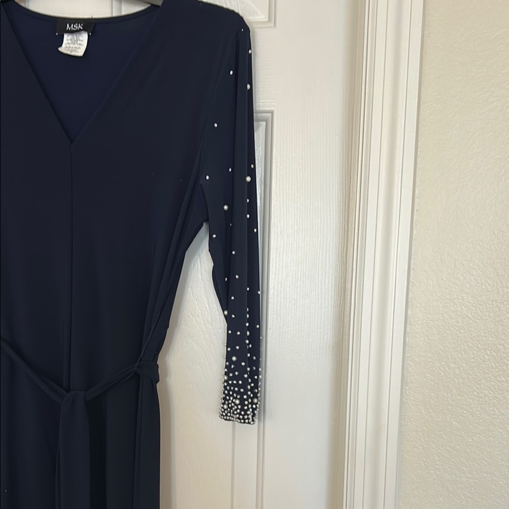 MSK Black Sheath Dress w/ Embellished Bishop Sleeves | Size M - Picture 4 of 10